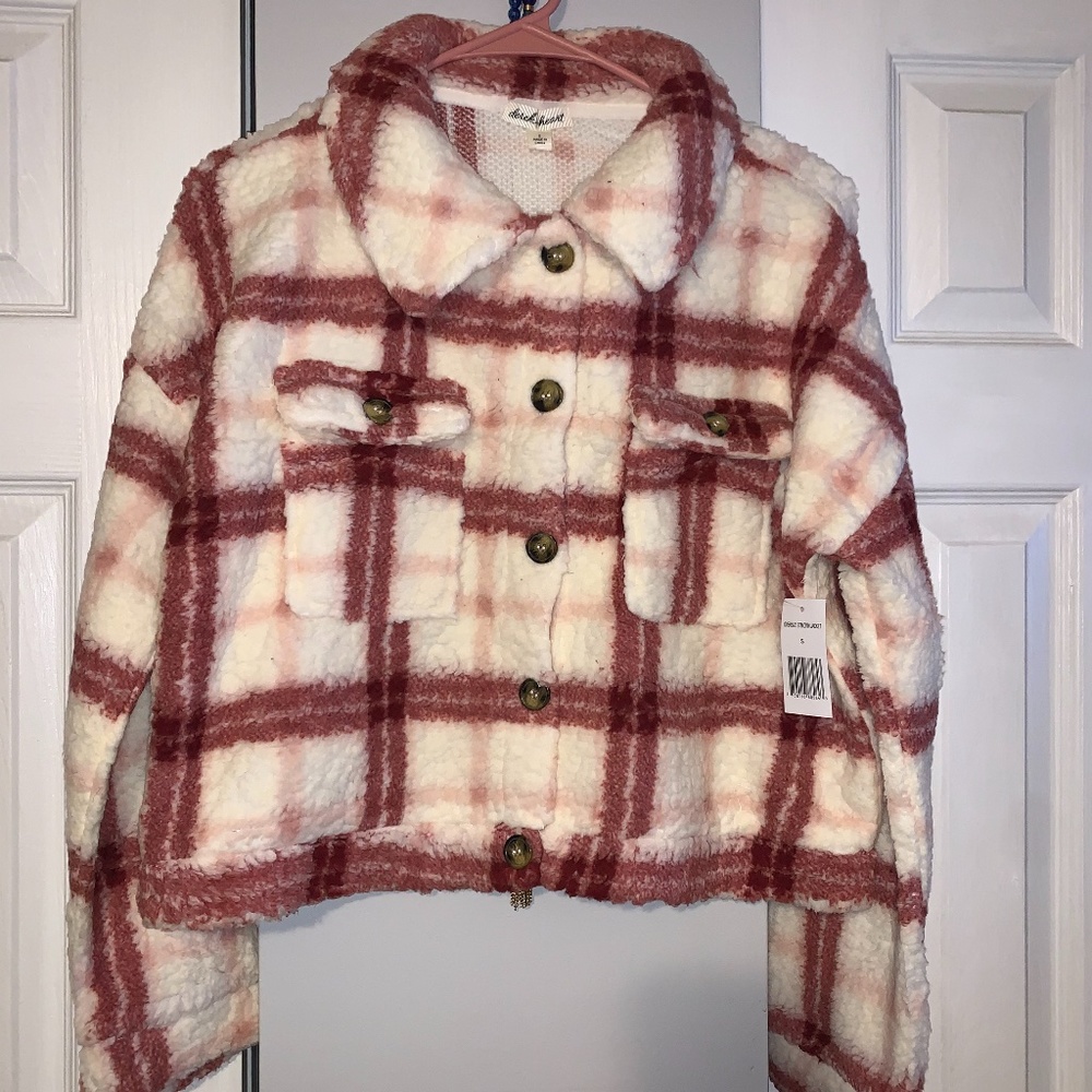 Red and White Flannel Crop Top Jacket